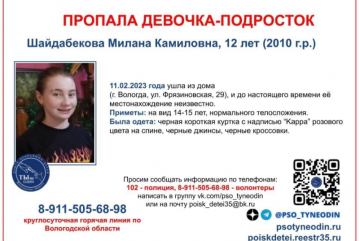 В Вологде пропала 12-летняя девочка